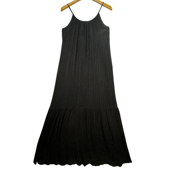 A New Day Womens Maxi Dress Size XS Black Gold  Metallic Stripes Sleeveless - Picture 2 of 16